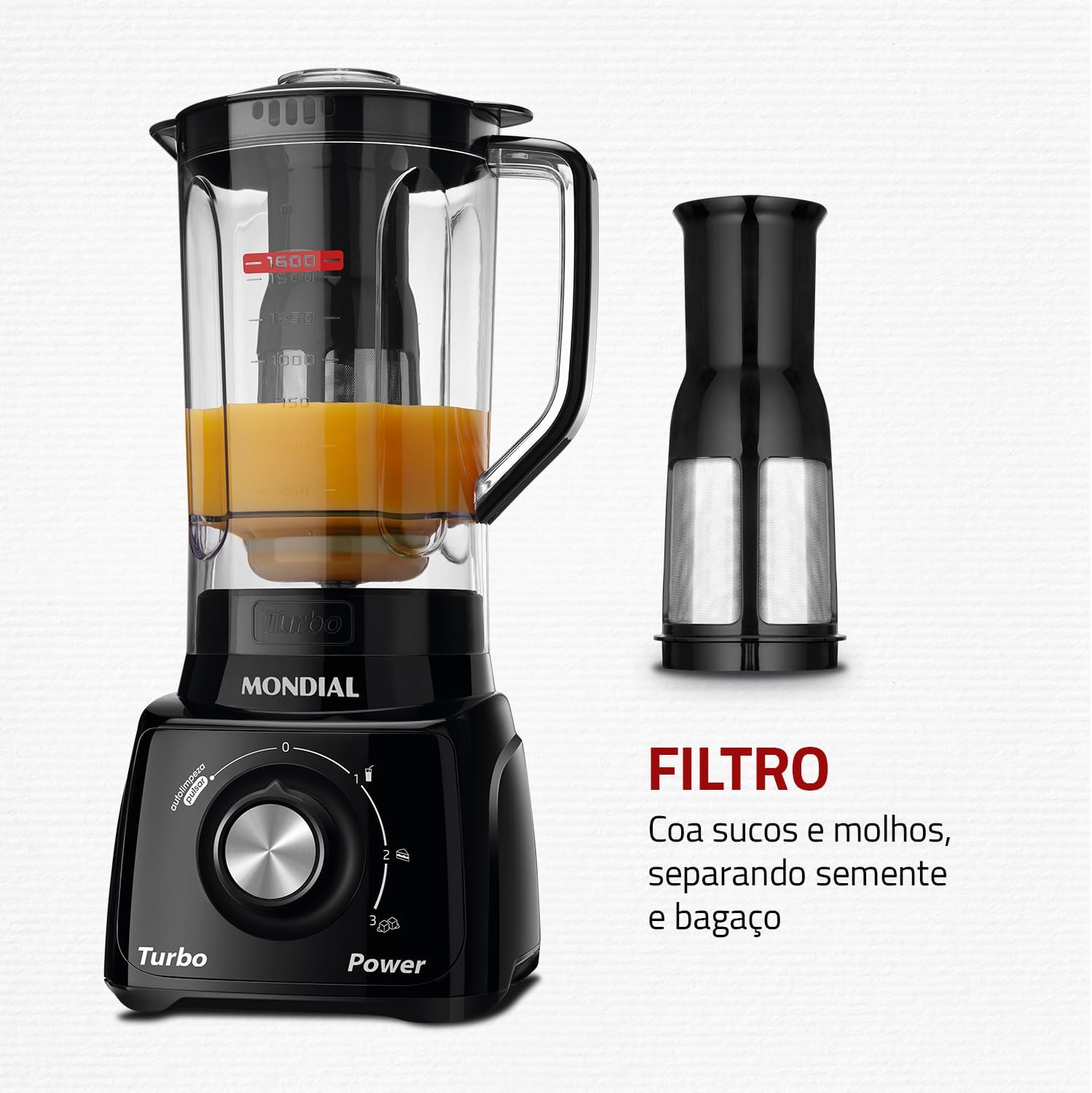 Liquidificador Mondial, Turbo Power 550W, Preto, 2,2 L - L-99 FB