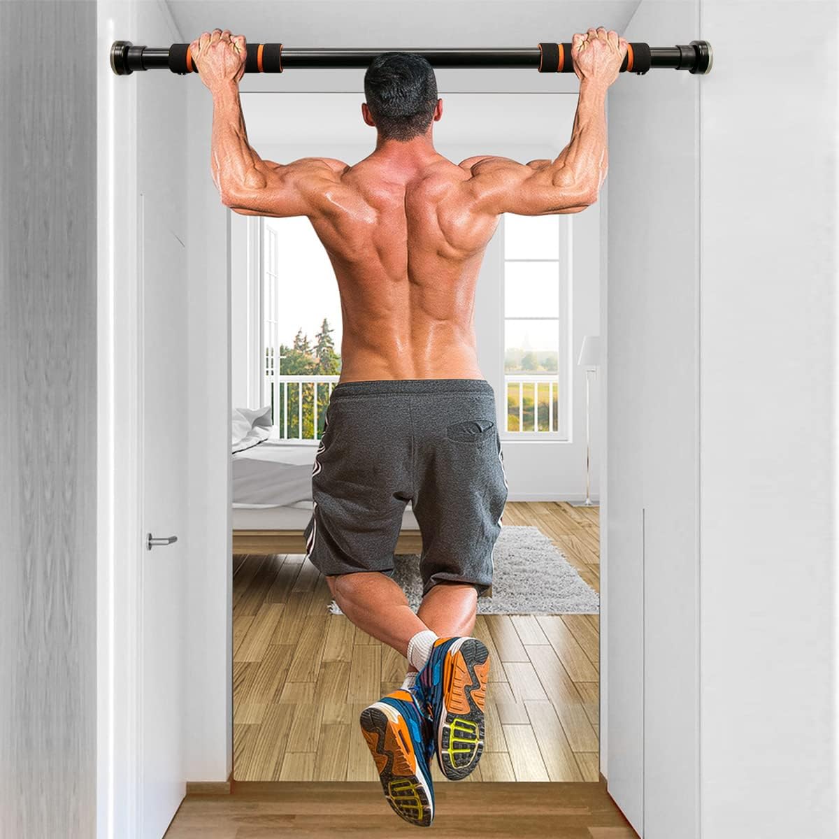 Barra Fixa De Porta Para Exercícios Ajustável 63 A 96 CM(Preto)