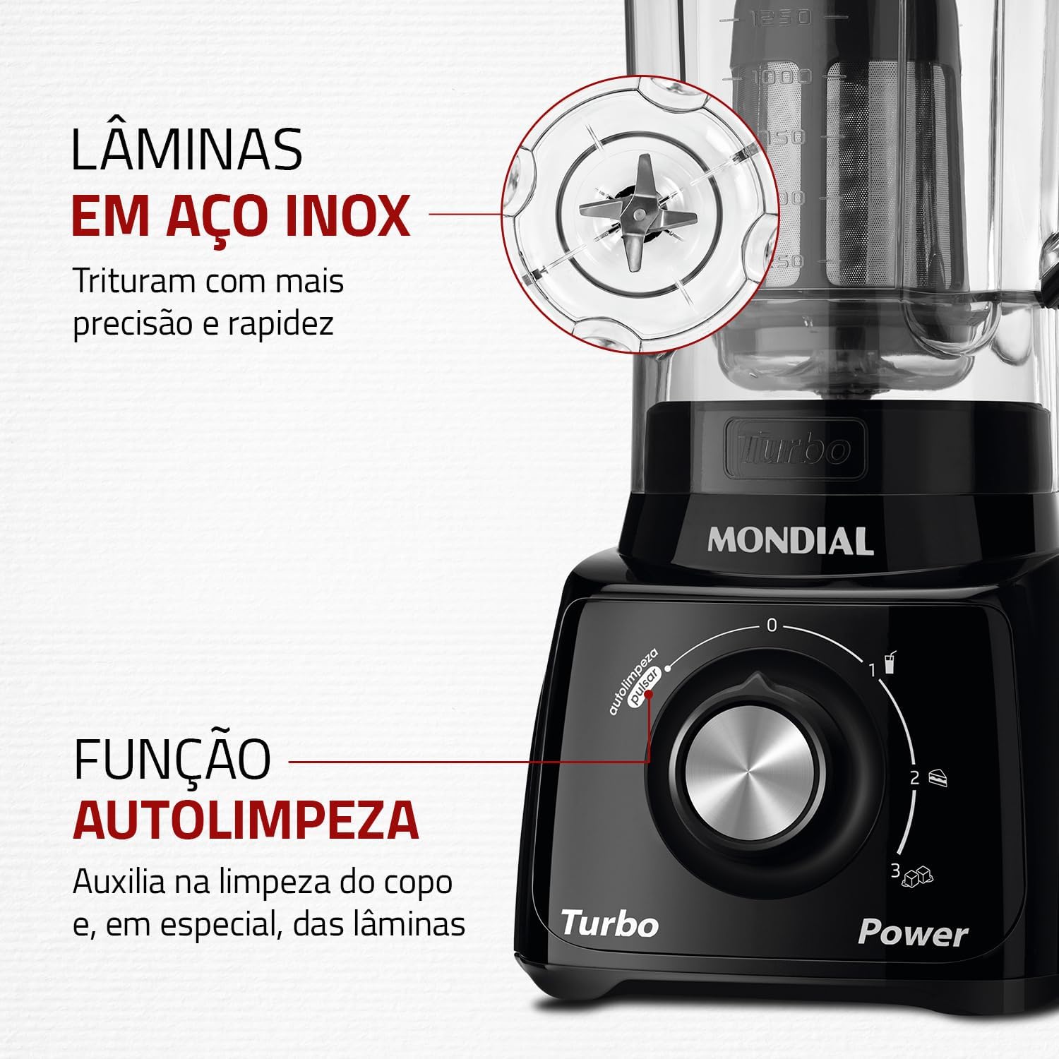Liquidificador Mondial, Turbo Power 550W, Preto, 2,2 L - L-99 FB