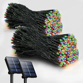 Pacote com 2 luzes solares para uso externo, 200 luzes LED extralongas com 8 modos de iluminação, decoração de iluminação externa à prova d'água para jardim, pátio, varanda, Natal, casamento, festa